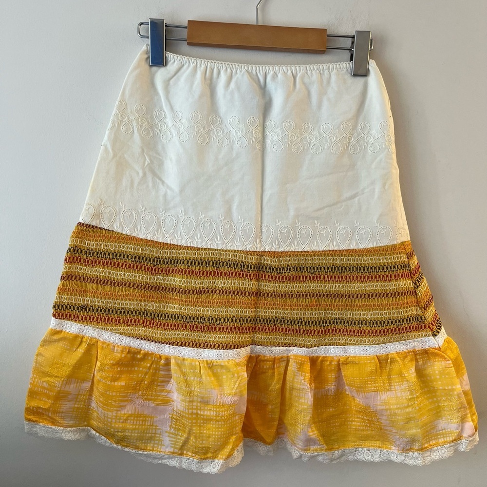 CUSTO Barcelona Eyelet Multicolored Stitching Skirt